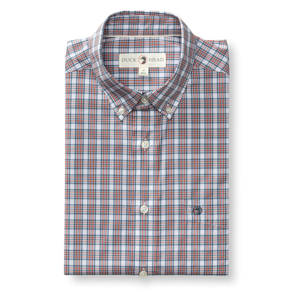 Barrett Plaid Performance Poplin Sport Shirt - Cedarwood Red