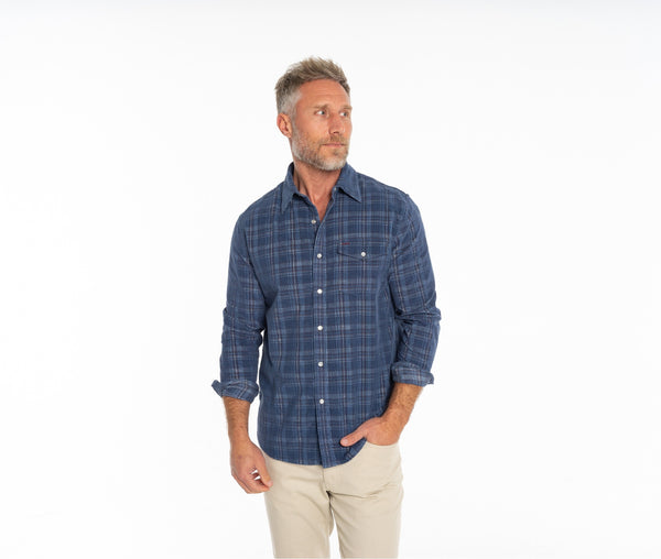 Button Down Corduroy - Dusty Blue Plaid