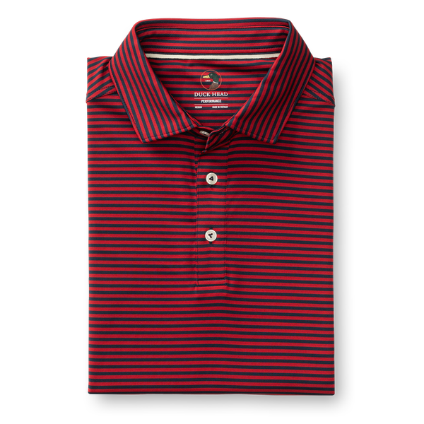 Long Drive Performance Polo - Kirk Stripe - Rio Red Long Drive Performance Polo - Kirk Stripe - Rio Red