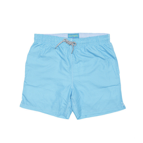 Wave Print Cyclist Swim Trunks - Turquoise/Sky