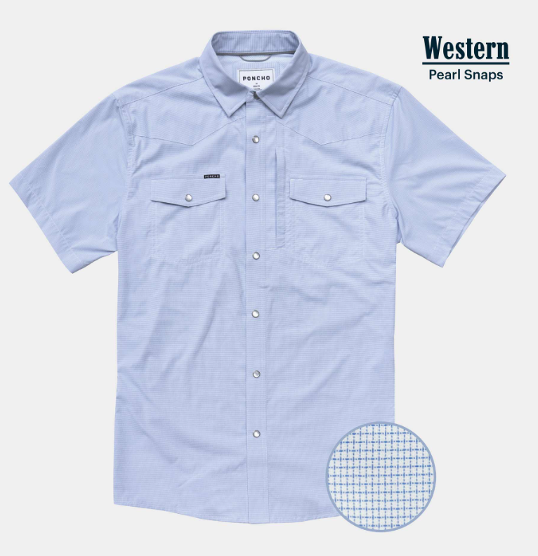 The Padre Western Short Sleeve - Mini Check Light Blue The Padre Western Short Sleeve - Mini Check Light Blue