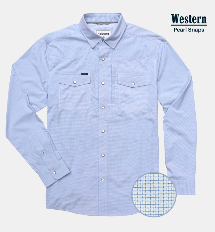 The Matagorda (Nueces) Western Long Sleeve - Mini Check Light Blue The Matagorda (Nueces) Western Long Sleeve - Mini Check Light Blue