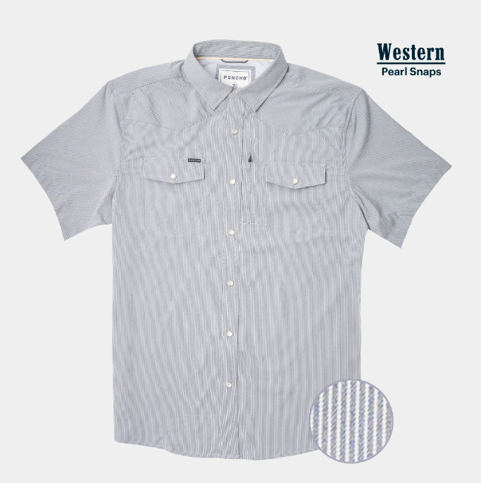 The Eagle Pass Western Short Sleeve - Slate Blue Micro Stripe The Eagle Pass Western Short Sleeve - Slate Blue Micro Stripe