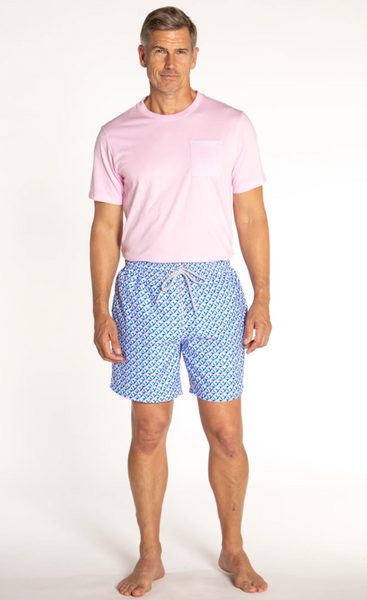 Layered Petals Cyclist Swim Trunks - Coral/Blue