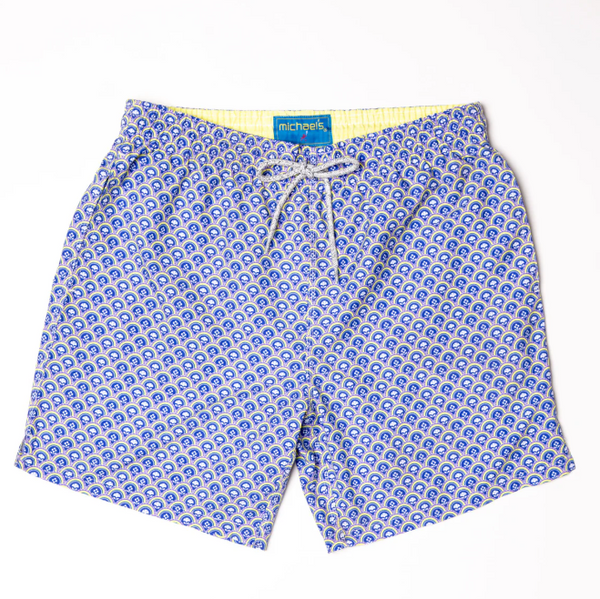 Floral Scallops Cyclist Swim Trunks - Purple