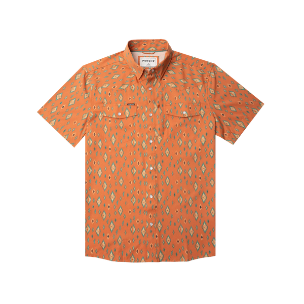 The Bisbee Western Short Sleeve - Orange Retro Diamond Print