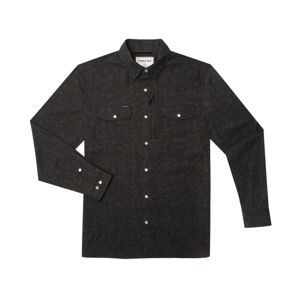 The Pat Garrett Western Long Sleeve - Black Floral Print