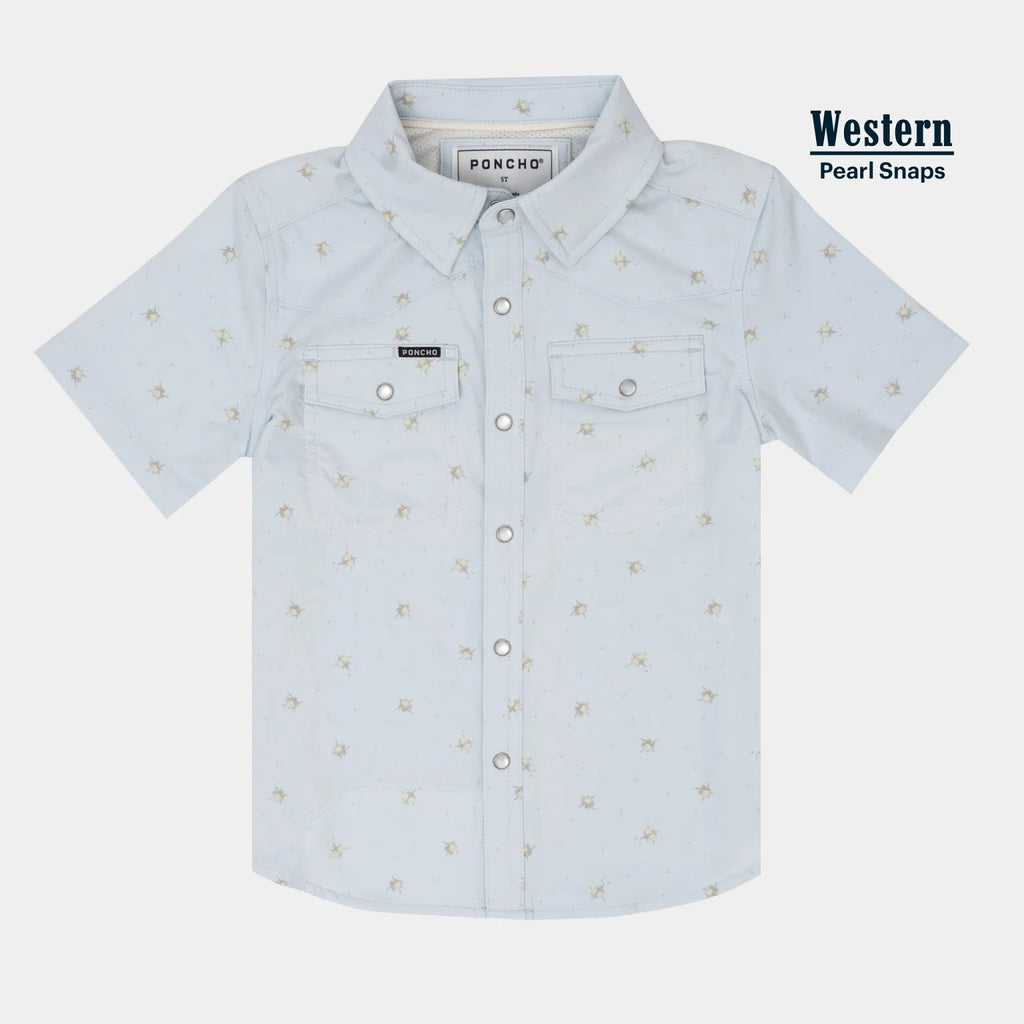 Youth San Carlos Western Short Sleeve - Light Blue Rose Print Youth San Carlos Western Short Sleeve - Light Blue Rose Print