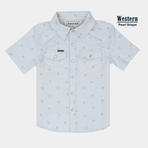 Youth San Carlos Western Short Sleeve - Light Blue Rose Print