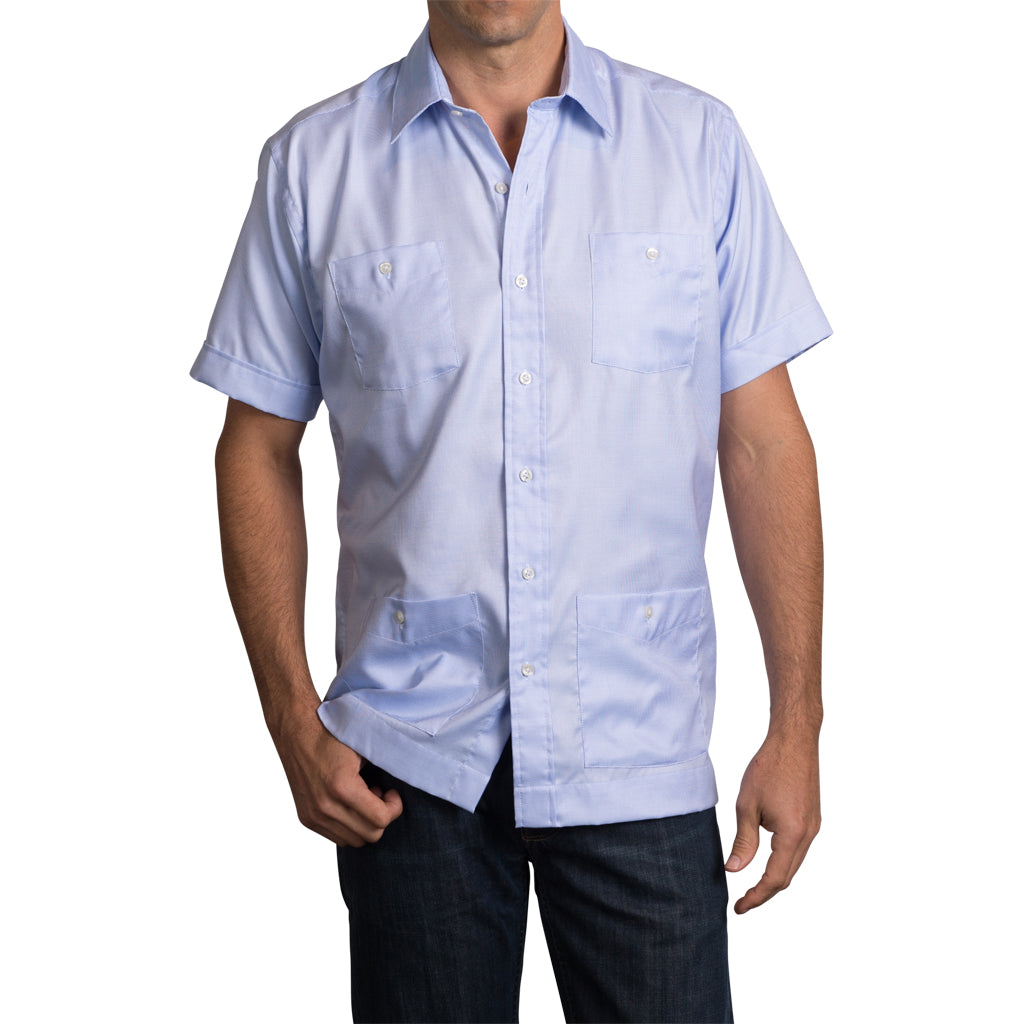 El Presidente Guayabera - Light Blue Woven El Presidente Guayabera, Mexican Shirt for Men - Blue & White Woven