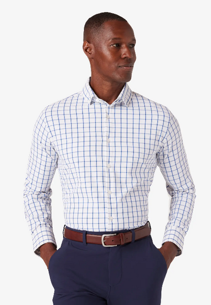 Leeward Button Down Shirt - White Navy Windowpane