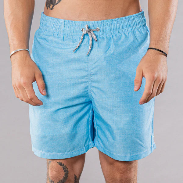 Solid Linen Cyclist Swim Trunks -  Turquoise Solid Linen Cyclist Swim Trunks -  Turquoise
