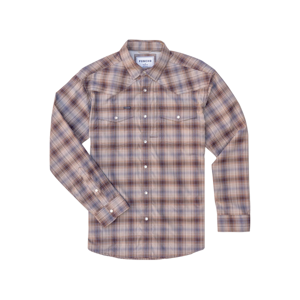 The Muleshoe Western Long Sleeve - Brown and Blue Plaid