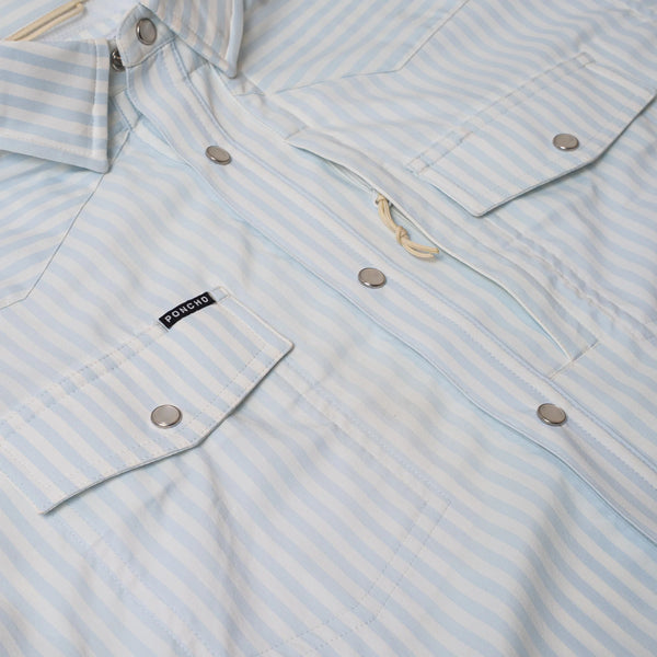 The Get in Line Western Short Sleeve - Baby Blue Vertical Stripe