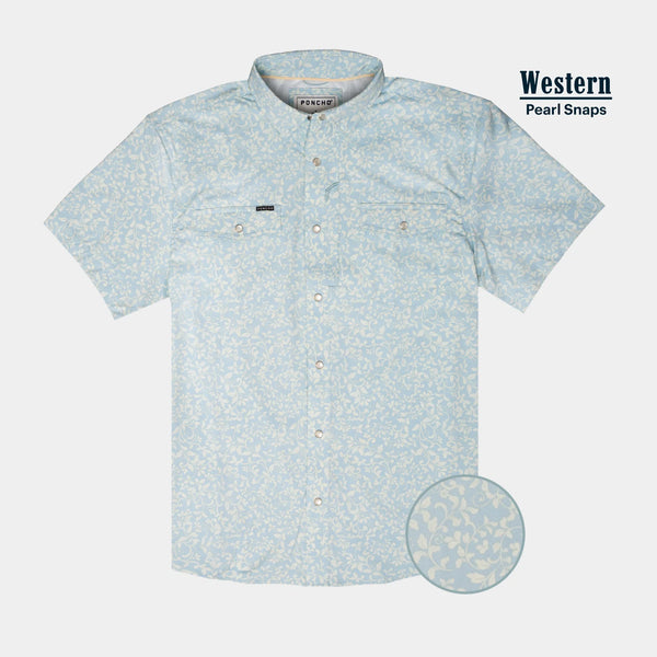 The Pinos Altos Western Short Sleeve - Blue Western Flower Print