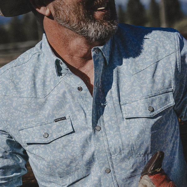 The Pinos Altos Western Short Sleeve - Blue Western Flower Print