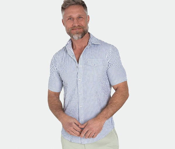 Performance Pearl Snap - Navy Seersucker