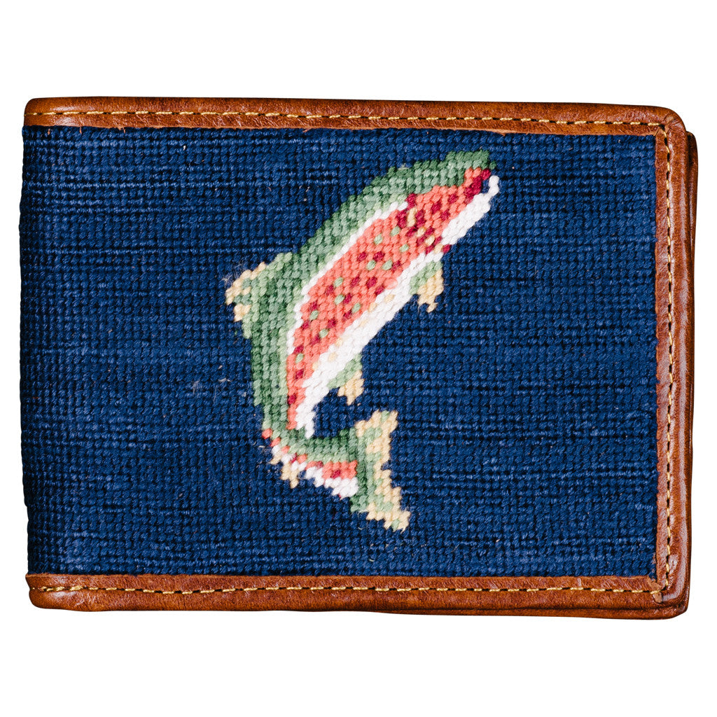 Trout and Fly Needlepoint Bi-Fold Wallet Smathers & Branson Trout and Fly Needlepoint Bi-Fold Wallet