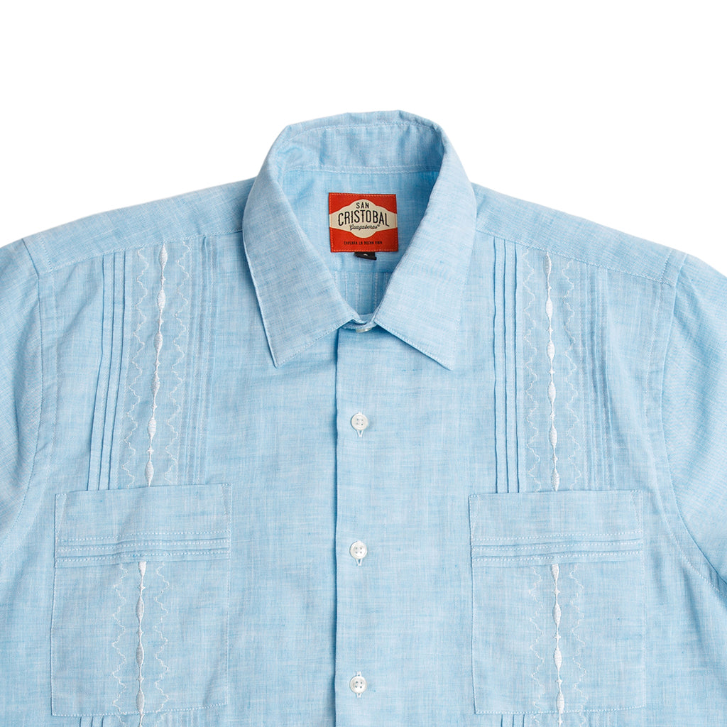 Playa del Carmen Classic Guayabera - Blue Playa_del_Carmen_Hemingway_Guayabera_Blue_Mexican_Shirt_for_Men