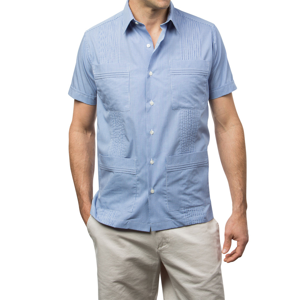 Dictator Guayabera - Blue Gingham Dictator_Guayabera_Blue_Gingham_Mexican_Shirt_for_Men