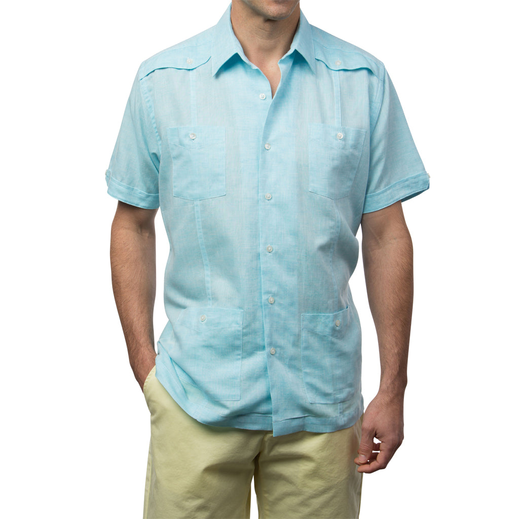 El Guapo Guayabera - Teal Linen El_Guapo_Guayabera_Teal_Linen_Mexican_Shirt_for_Men