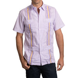 Guayabera Men's Shirt, LSU Hemingway Mini Check Purple, Mexican Shirts for Men