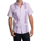 Guayabera Men's Shirt, TCU Hemingway Mini Check Purple, Mexican Shirts for Men