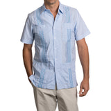Guayabera Men's Shirt Monterey Hemingway Gingham Lagoon Blue, Mexican Shirts for men