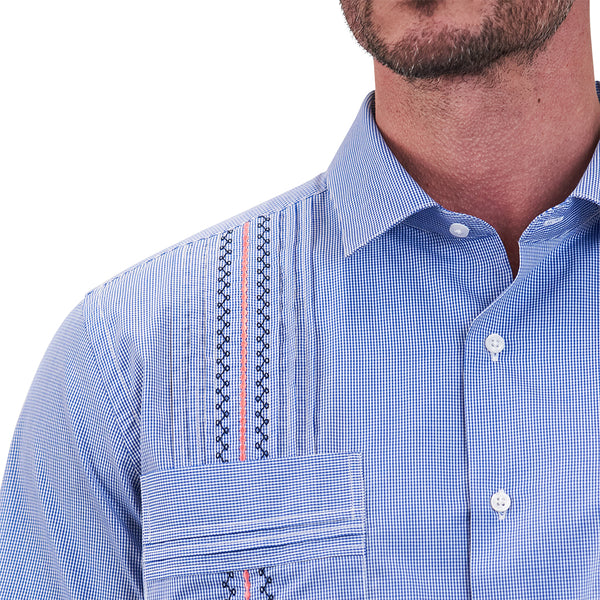 Carmel Hemingway Guayabera - Coral/Navy