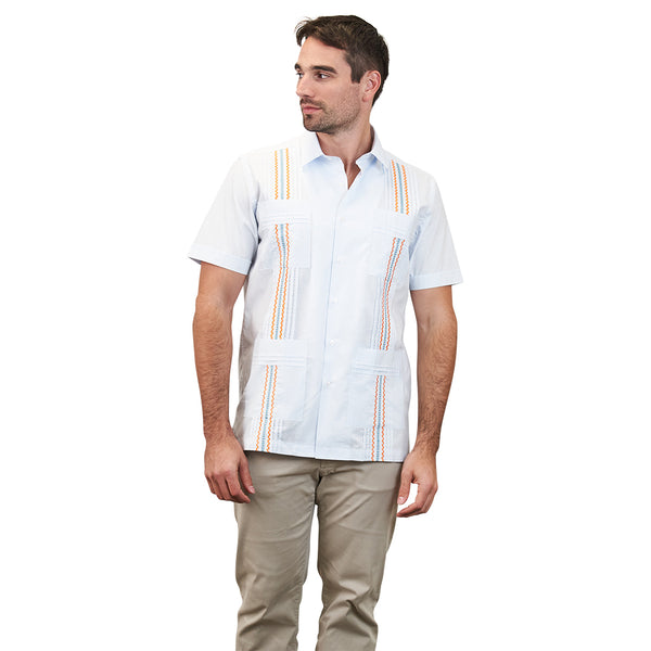 Panama Hemingway Guayabera - Teal & Orange