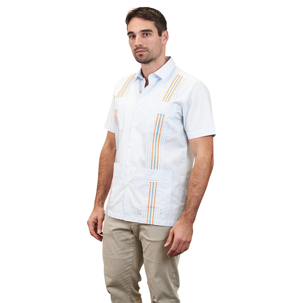 Panama Hemingway Guayabera - Teal & Orange