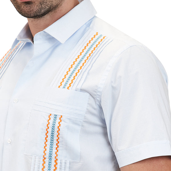 Panama Hemingway Guayabera - Teal & Orange