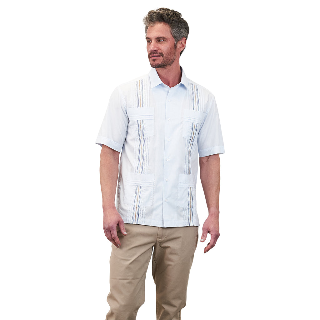 Panama Tailored Classic Guayabera - Blue Panama Tailored Hemingway Guayabera