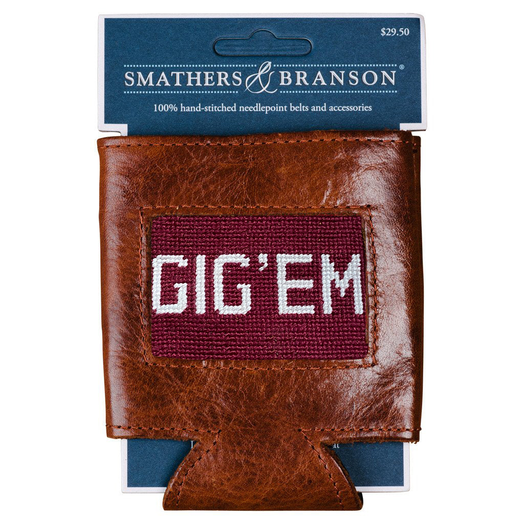 Gig 'Em Needlepoint Can Cooler smathers_branson_Gig_em_needlepoint_can_cooler