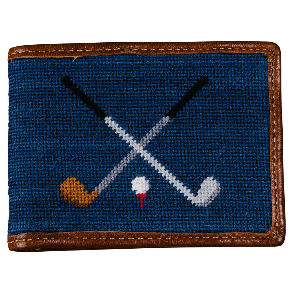 Crossed Clubs Needlepoint Bi-Fold Wallet Smathers & Branson Crossed Clubs Needlepoint Bi-Fold Wallet