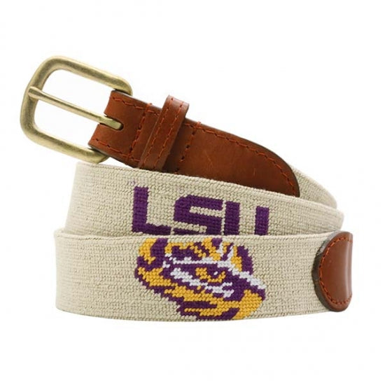 LSU Needlepoint Belt - Light Khaki