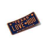 LOVE HOU Texas License Plate Orange/Blue Sticker