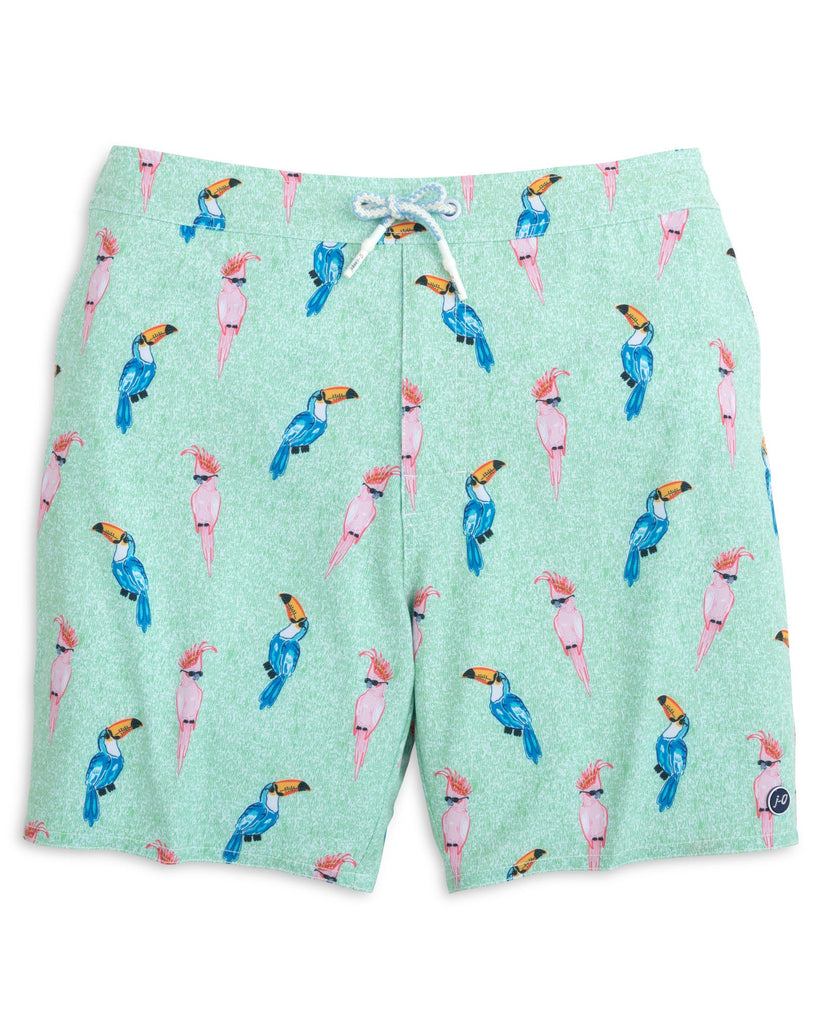 Boys' Swim Shorts, Aqua Green Birds