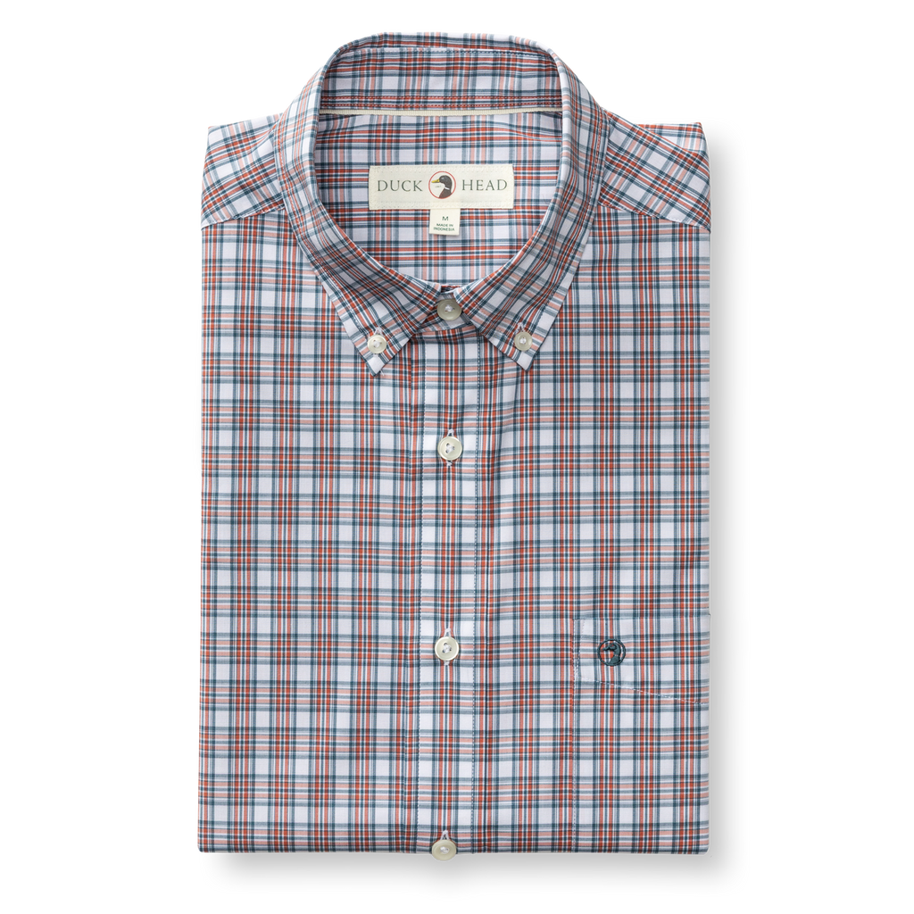 Barrett Plaid Performance Poplin Sport Shirt - Cedarwood Red