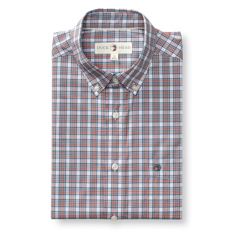 Barrett Plaid Performance Poplin Sport Shirt - Cedarwood Red