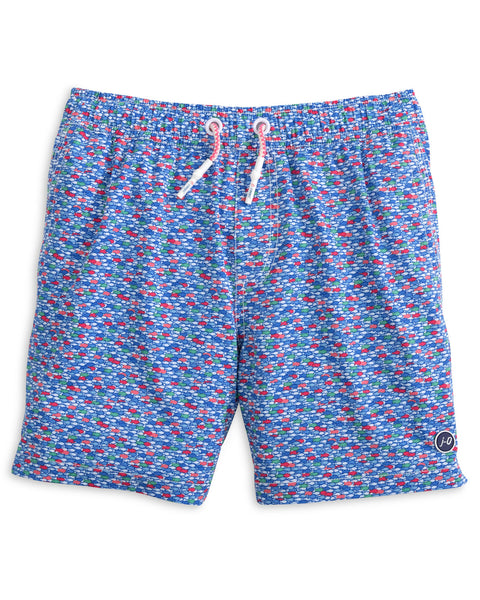 Boys Red Fin Blue Fin Half Elastic 7" Swim Trunks - Majorca