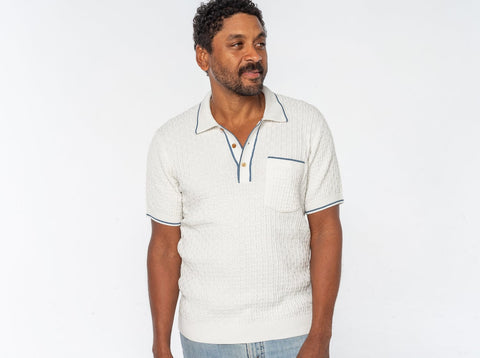 Bungalow Sweater Polo - White
