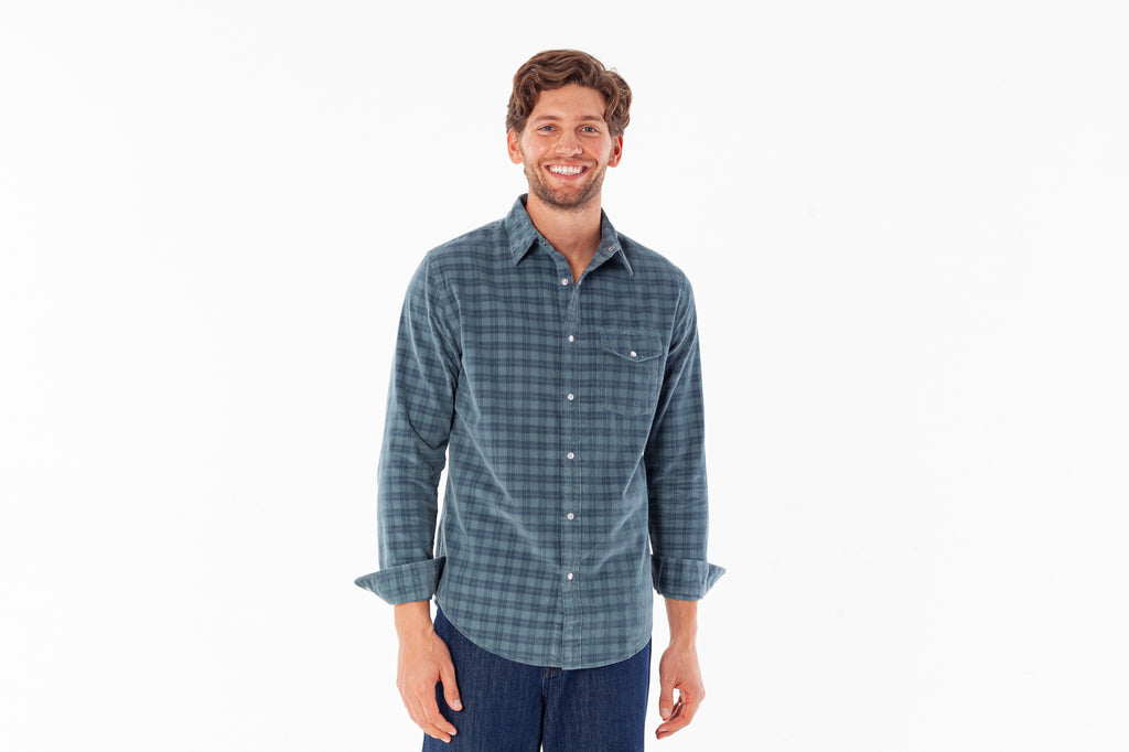 Button Down Corduroy - Slate Check