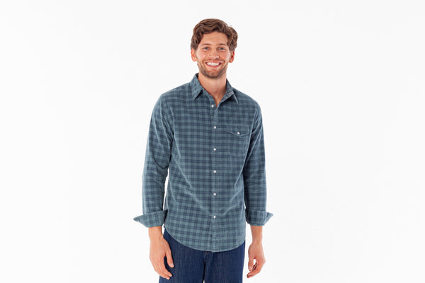 Button Down Corduroy - Slate Check