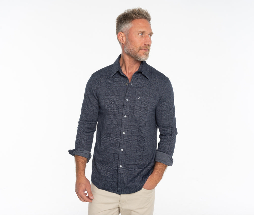 Chill-Knit Plaid Pearl Snap - Navy Jacquard