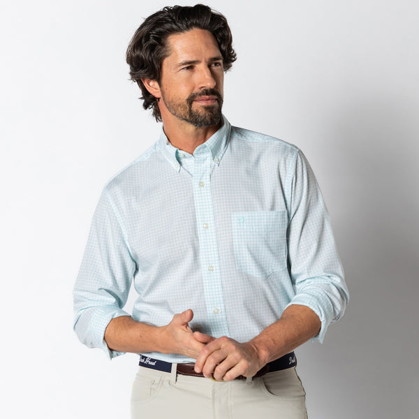 Walton Gingham Performance Poplin Sport Shirt - Pastel Blue