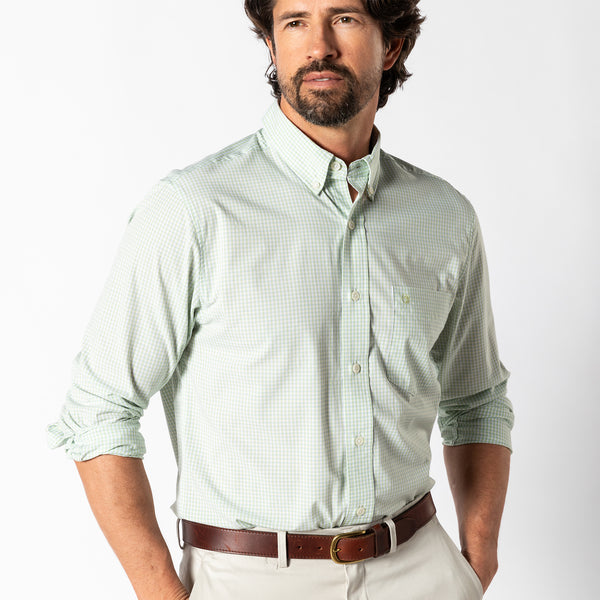 Mitchell Gingham Performance Poplin Sport Shirt - Pear Green