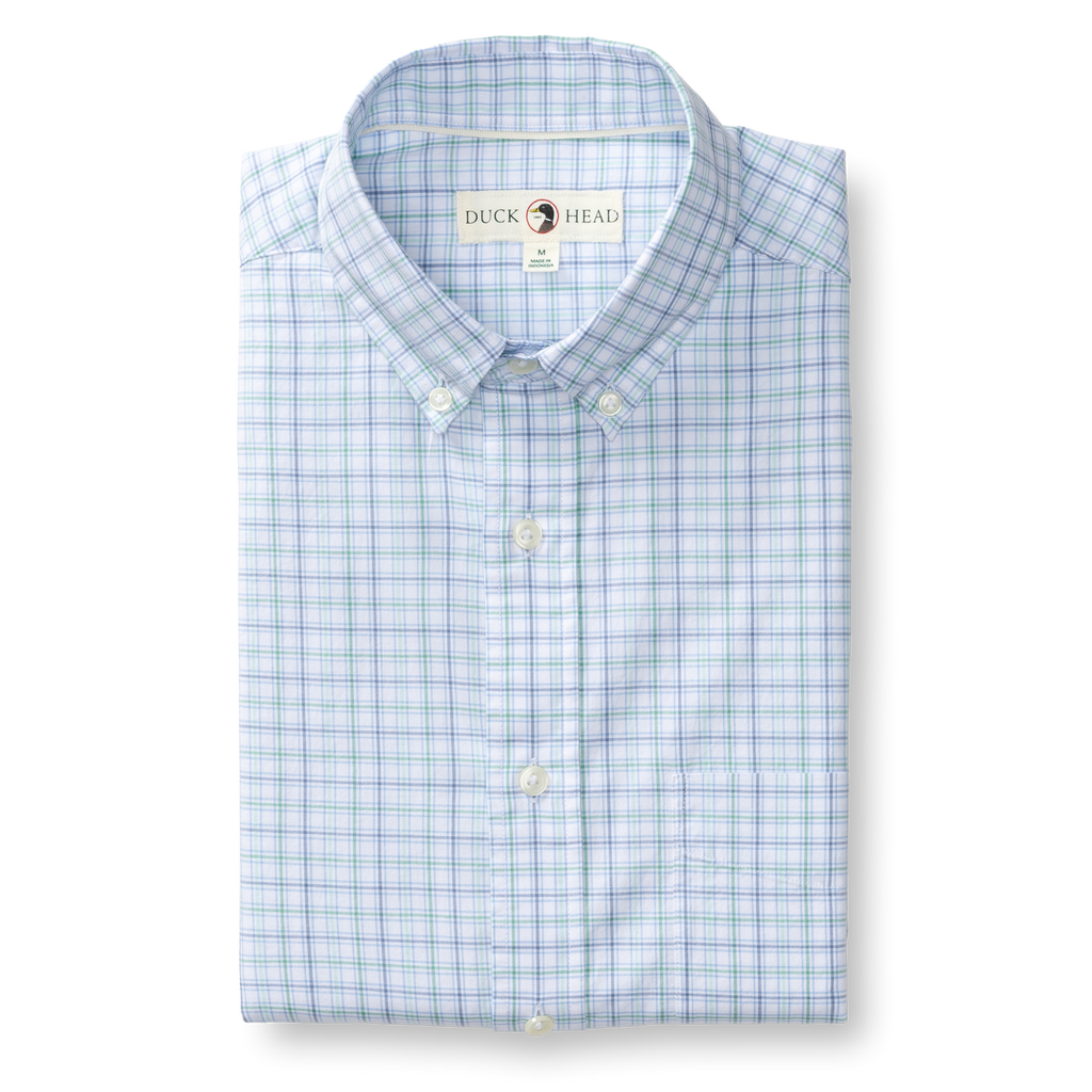 Ashland Plaid Cotton Twill Sport Shirt - Serenity Blue