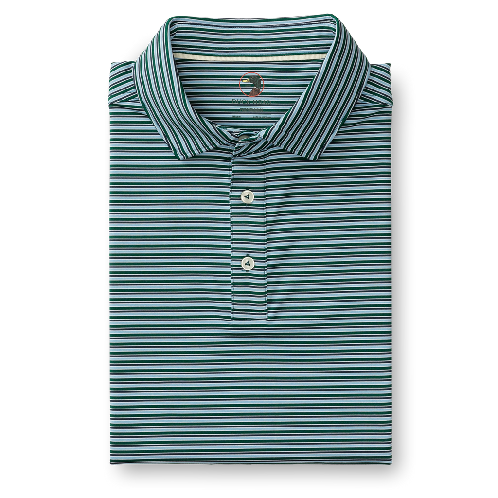 Barker Stripe Long Drive Performance Polo - Forest Green