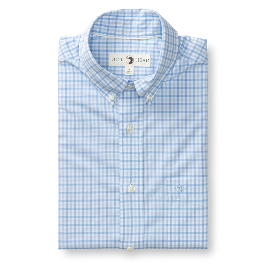 Shaw Gingham Performance Poplin Sport Shirt - Sky Blue